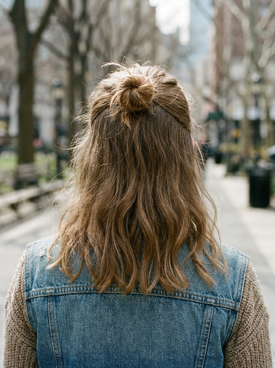 Half-Up Mini Bun als Back to School Hairstyles Inspiration 2026